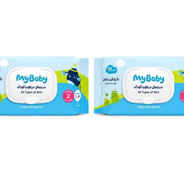 دستمال مرطوب کودک مای بیبی حاوی روغن زیتون 70 عددی بسته 2 عددی