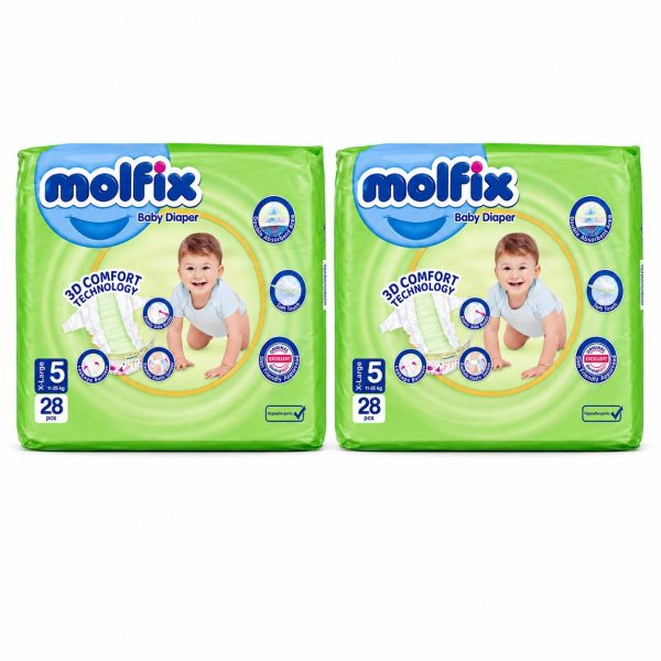 پوشک مولفیکس ایرانی سایز 5 (28عددی) molfix بسته 2 عددی