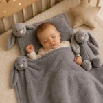 ست پتو و بالشت نوزاد طرح خرگوش Jellycat به همراه عروسک | سایز پتو  80×80 و بالش 27×38 | مناسب سیسمونی و هدیه نوزاد