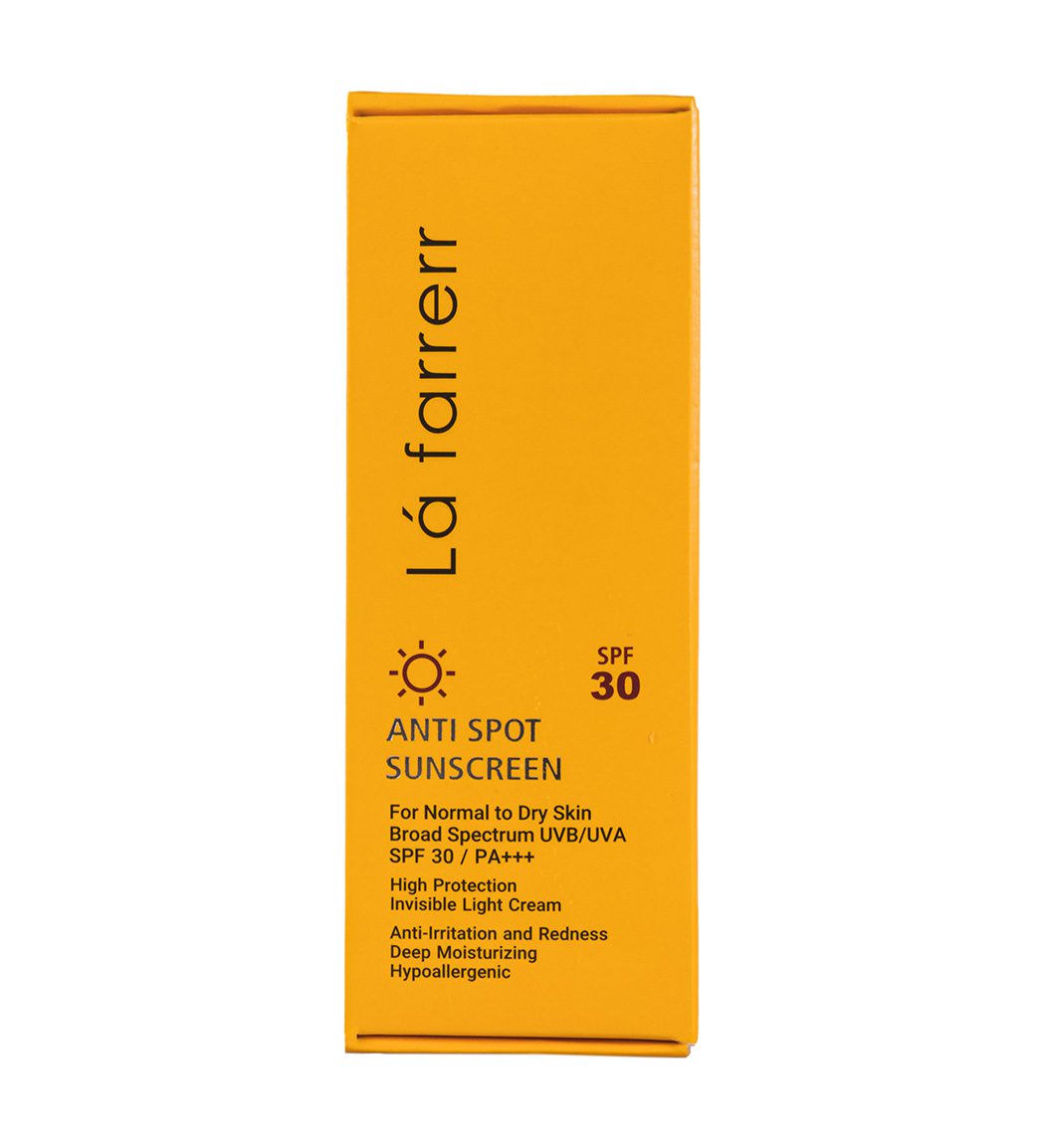 Lafarrerr-Anti-Spot-Sunscreen-for-Normal-to-Dry-Skin-202281395317294.jpg ضدآفتاب و ضدلک +SPF30 لافارر بی رنگ پوست خشک و معمولی (40 میل) - تصویر 1