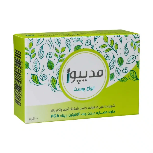 شوینده غیرصابونی جامد شفاف آنتی باکتریال مدیپور حاوی عصاره درخت چای (100 گرم)