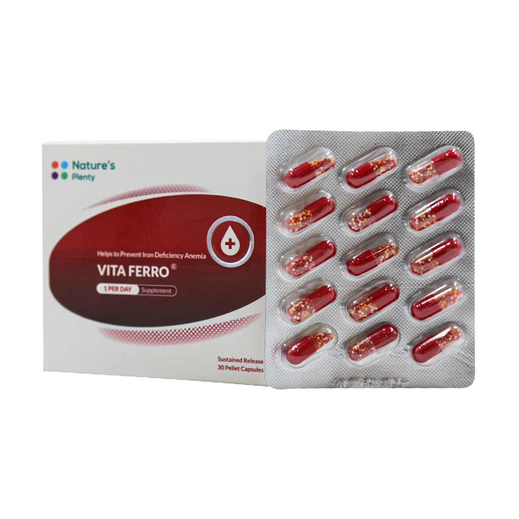 Natures-Plenty-Vita-Ferro-Tabs-box.webp کپسول ویتا فرو نیچرز پلنتی (30 عددی) - تصویر 1