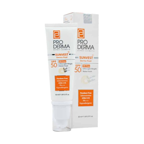 فلوئید ضد آفتاب فاقد چربی مناسب پوست چرب و جوشدار spf50 پرودرما(50 میل)