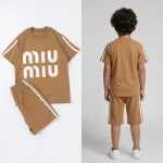 ست تیشرت و شلوارک بچگانه کرم (سایز 40 تا 55) طرح MIU - تصویر 2