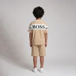 ست تیشرت شلوارک پسرانه مدل BOSS رنگ کرم سایز 50,65 - تصویر 3