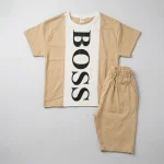 ست تیشرت شلوارک پسرانه مدل BOSS رنگ کرم سایز 50,65 - تصویر 5