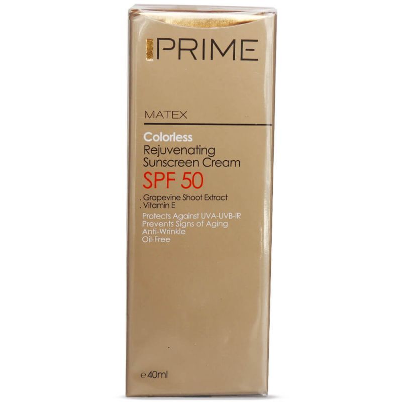 prim01.jpg کرم ضد آفتاب جوان کننده پریم Matex با SPF 50 بی رنگ (40ml) - تصویر 1