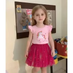 تاپ دامن دخترانه Little Maven طرح یونیکورن با دامن توری سرخابی (مناسب 2 تا 8 سال) - تصویر 9