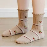 جوراب بچگانه دخترانه ضد لغزش نیم ساق اسپرت طرح چری بر (مناسب 1 تا 12 سال) - تصویر 2