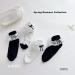 جوراب مجلسی دخترانه گیپور دار طرح black white (مناسب کودکان 2 تا 10 سال) - تصویر 3