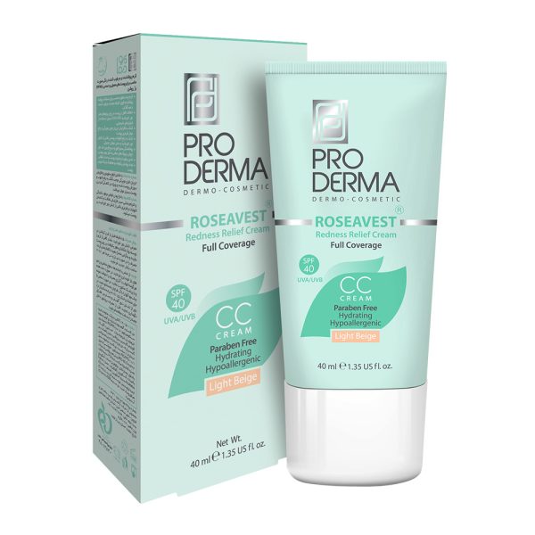 کرم پوشاننده و مرطوب کننده صورت رنگی بژ طبیعی  مناسب پوست معمولی و حساس spf40 پرودرما(40 میل)