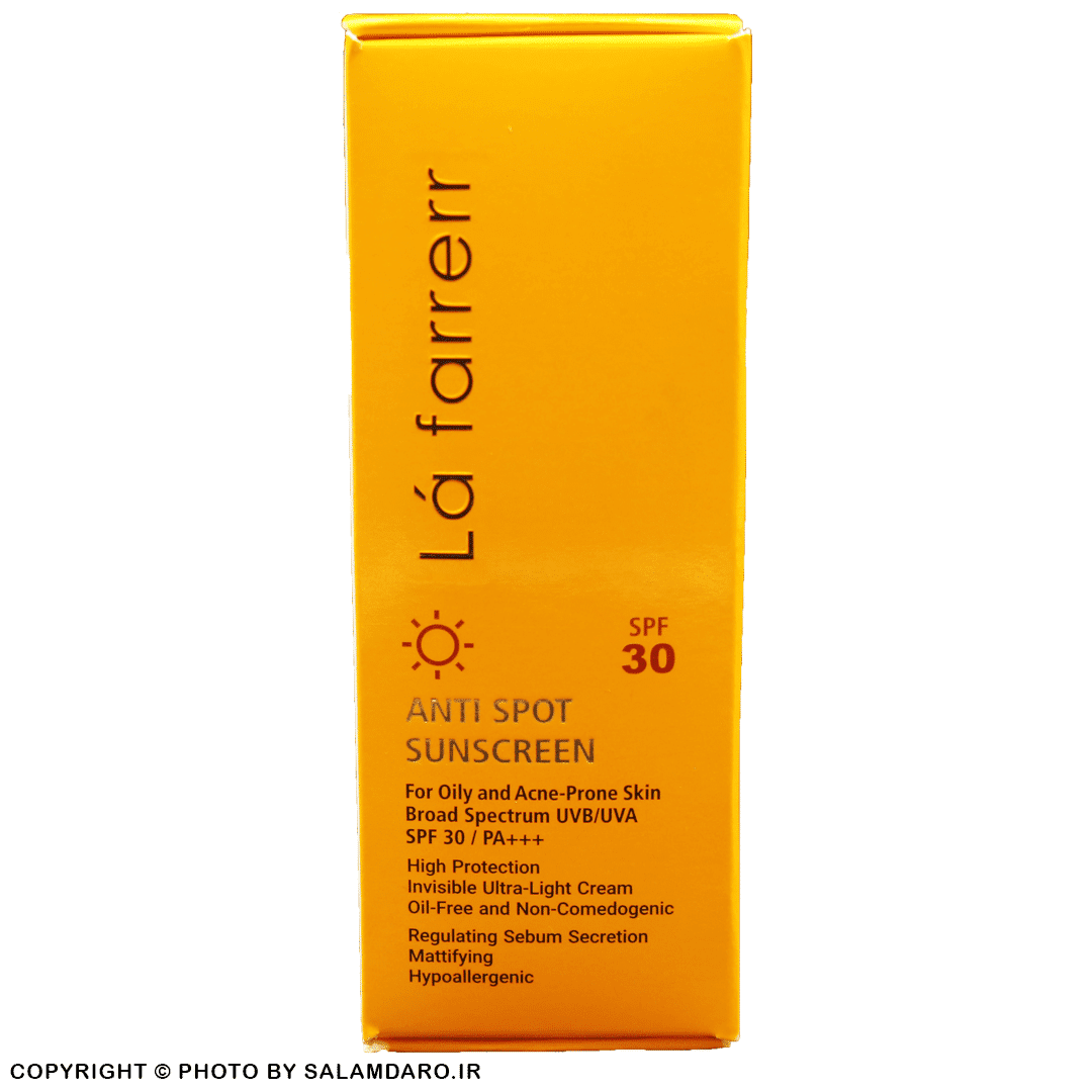 laFARspf30.png کرم ضدآفتاب و ضدلک +SPF30 لافارر بی رنگ پوست چرب و آکنه(40 میل) - تصویر 1