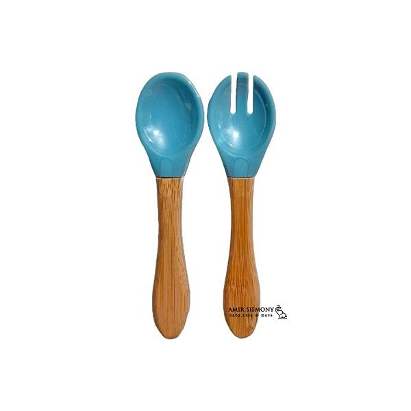 matte-Blue-silicone-spoon-and-fork.jpg قاشق و چنگال سیلیکونی آبی مات minikoioi - تصویر 1