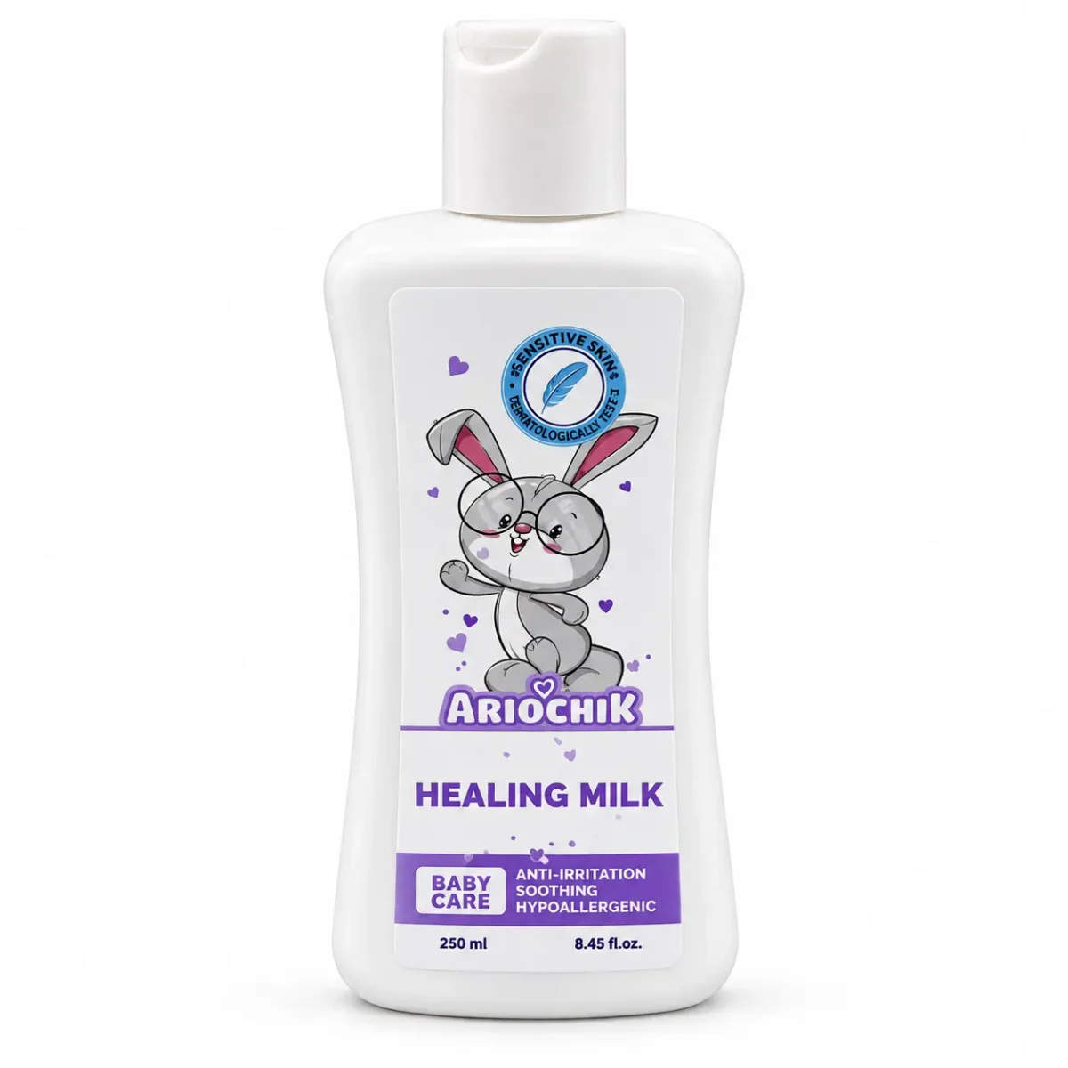 Sensitive-Skin-Bunny-Healing-Milk-Bottle.webp شیر بدن کودک آریو چیک 250 میل - تصویر 1
