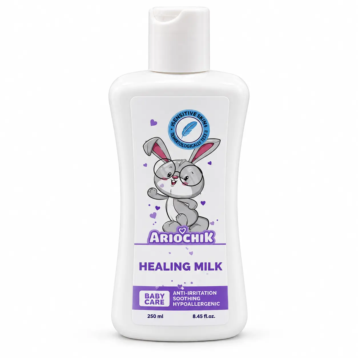 Sensitive-Skin-Bunny-Healing-Milk-Bottle.webp شیر بدن کودک آریو چیک 250 میل - تصویر 1