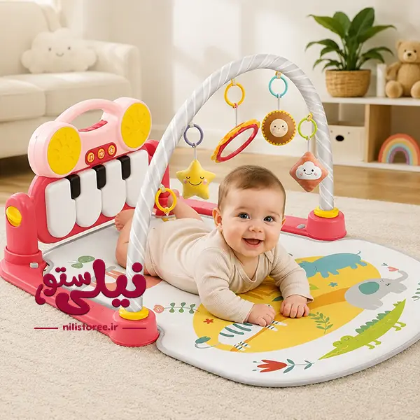 toshakbazi-sorati-1.webp تشک بازی نوزاد طرح شیر رنگ صورتی برند هانگر Huanger کد 0636 - تصویر 1
